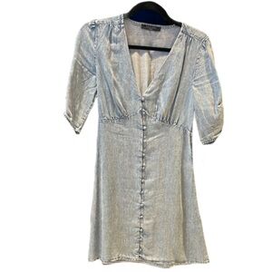 All Saints Blue Plunge Neck Puff Sleeve Mini Dress